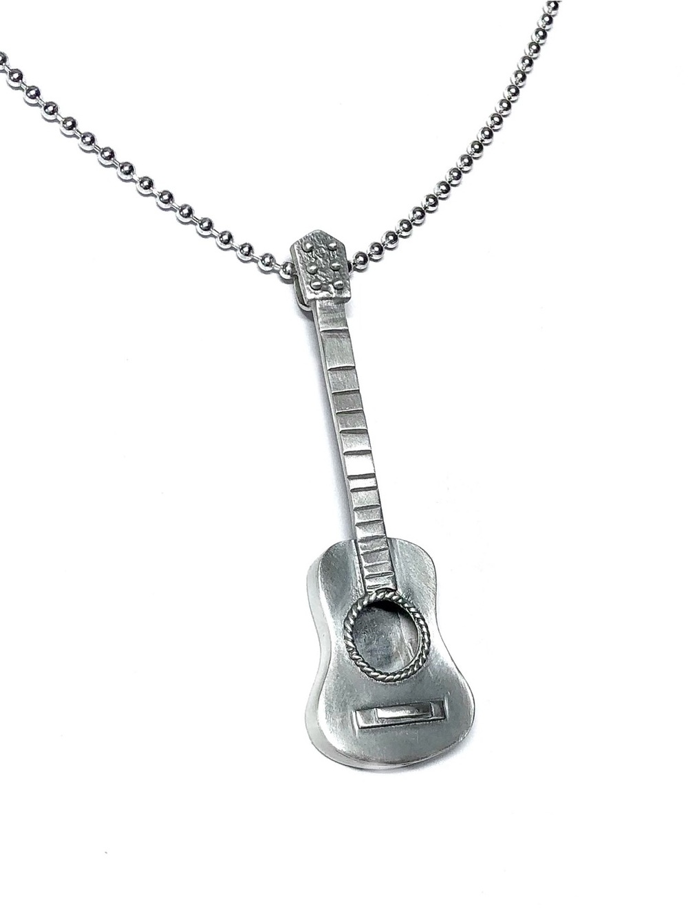 Hand Crafted Solid Sterling Silver 3D Acoustic Guitar Pendant Necklace - Unisex